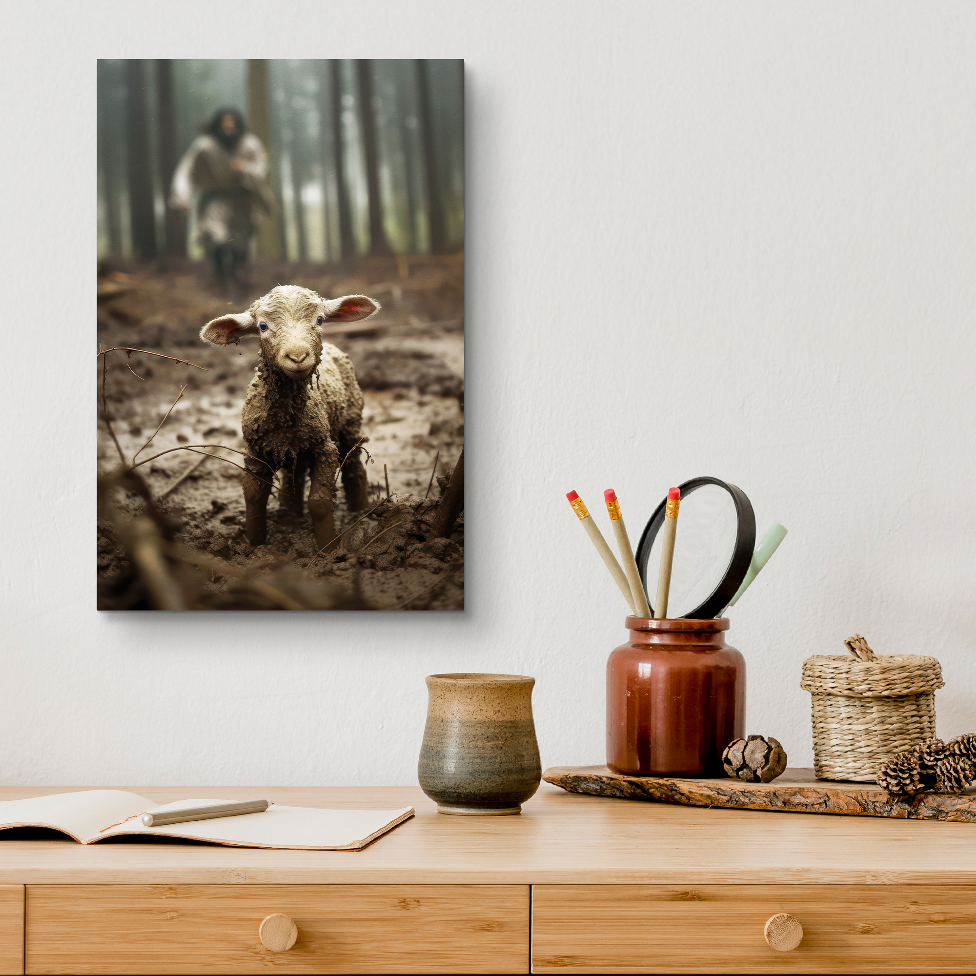 Jesus Running After a Lost Lamb - Canvas